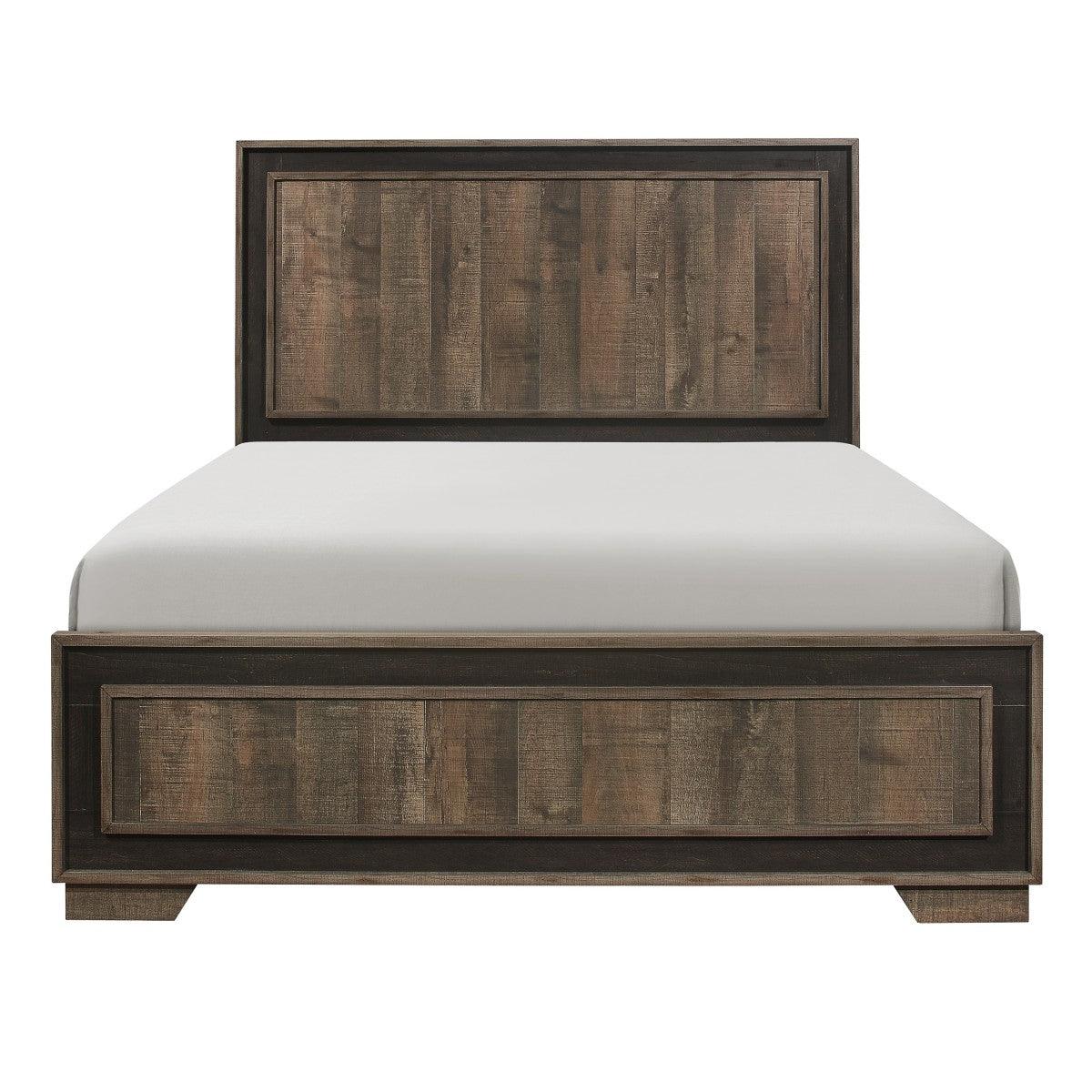 Ellendale Full Size Bed in Rustic Mahogany and Dark Ebony, front angle