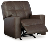 reclining position view of Barlin Mills Umber Faux Leather Recliner