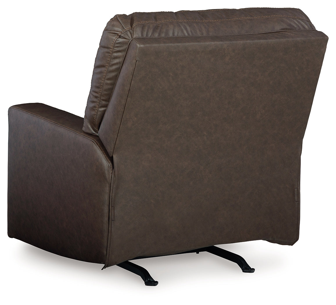 back view of Barlin Mills Umber Faux Leather Recliner
