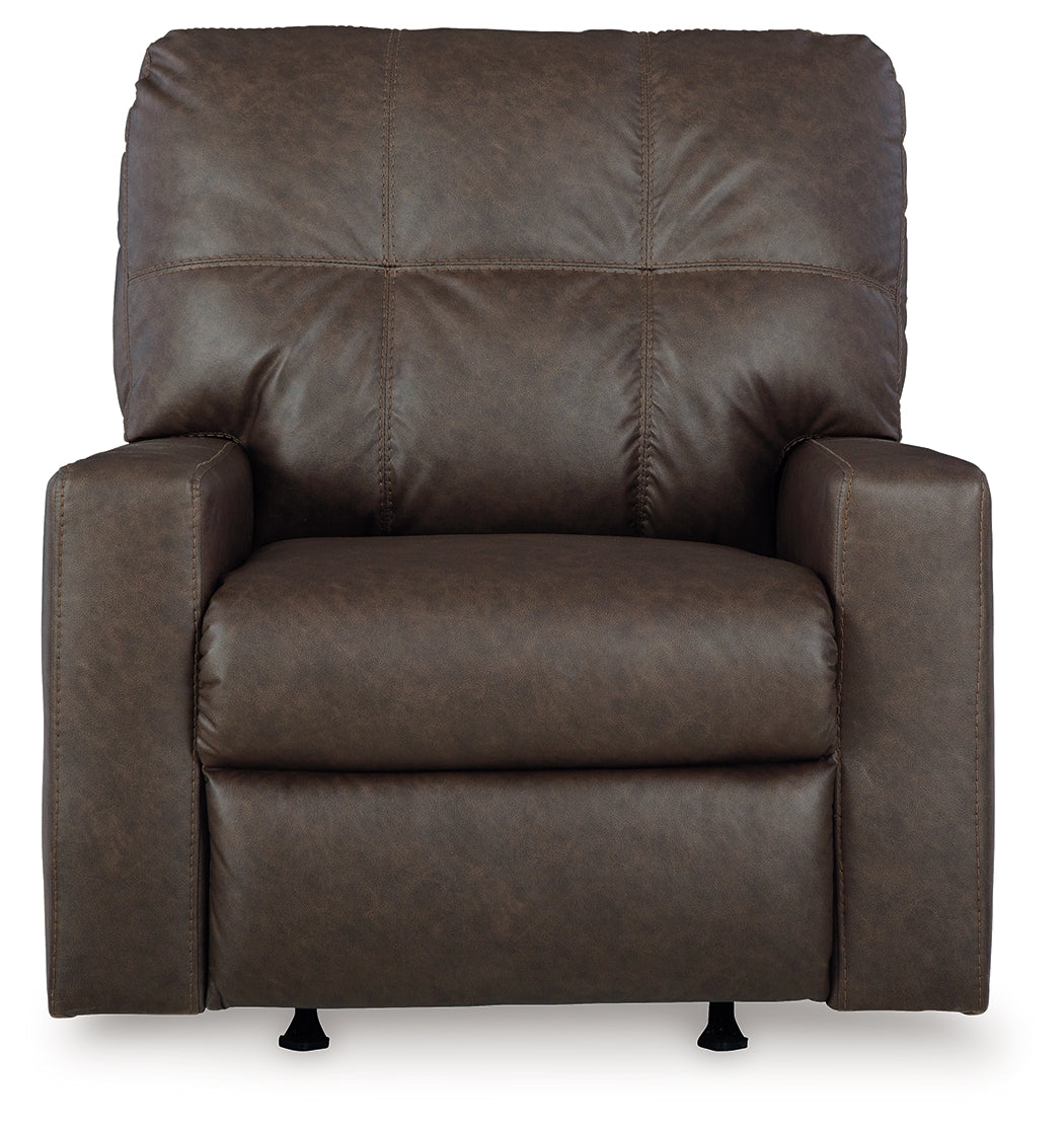 front view of Barlin Mills Umber Faux Leather Recliner