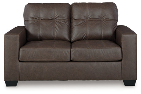 Barlin Mills Umber Faux Leather Loveseat head-on front view