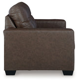 Barlin Mills Umber Faux Leather Loveseat side profile