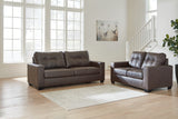 Side view of Barlin Umber Mills Sofa and Loveseat set