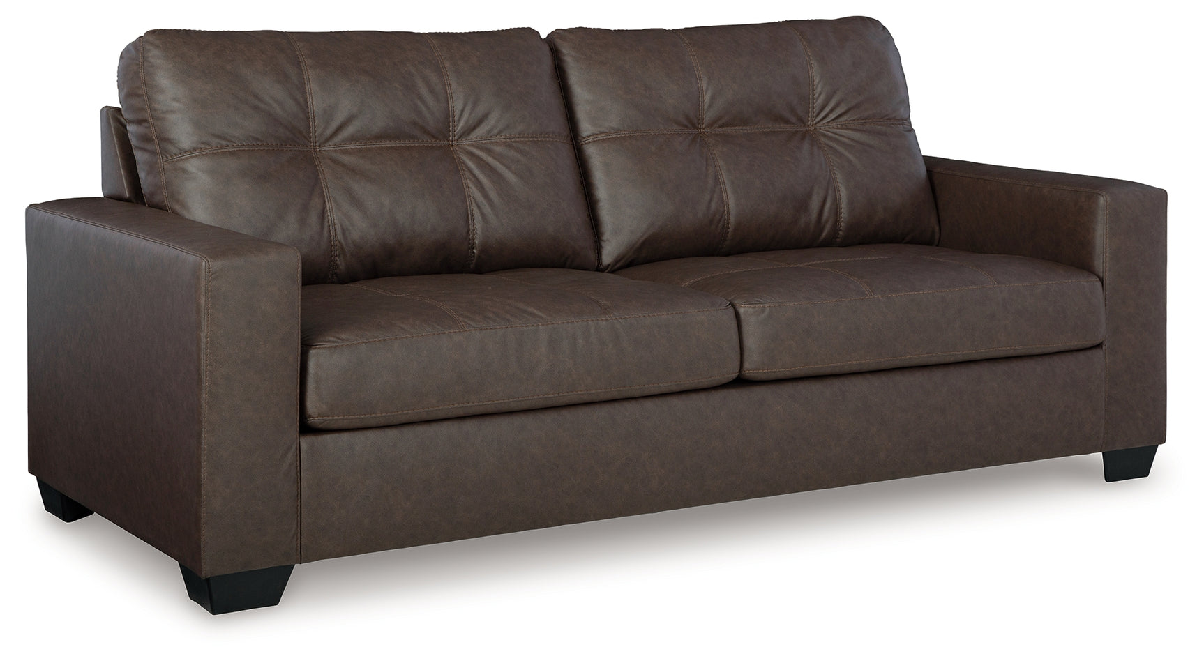 Barlin Mills Umber Faux Leather Sofa side angle