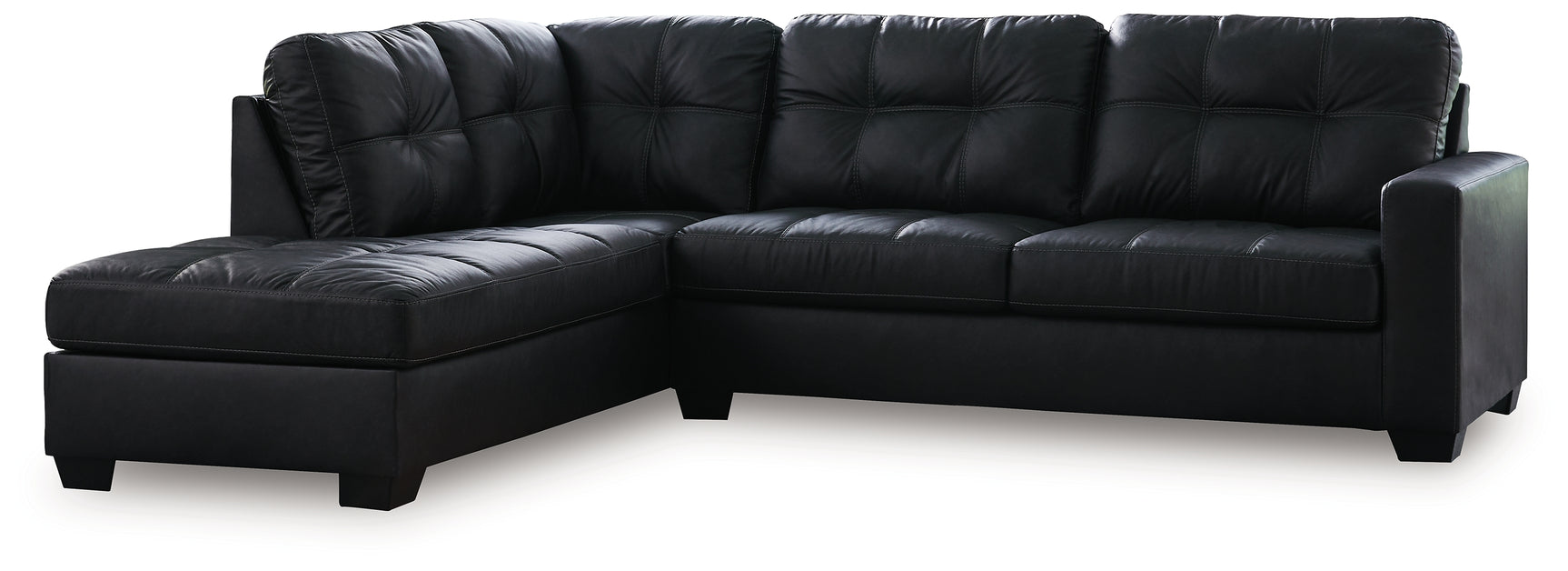 Side view of Barlin Mills Carbon faux leather sectional sofa with chaise