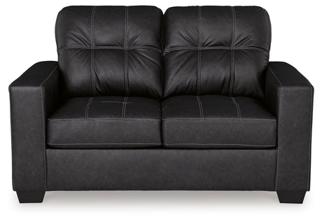 Detail view of Barlin Carbon Mills Sofa and Loveseat upholstery and stitching