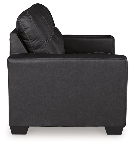 Side detail view of Barlin Carbon Mills Sofa and Loveseat arm