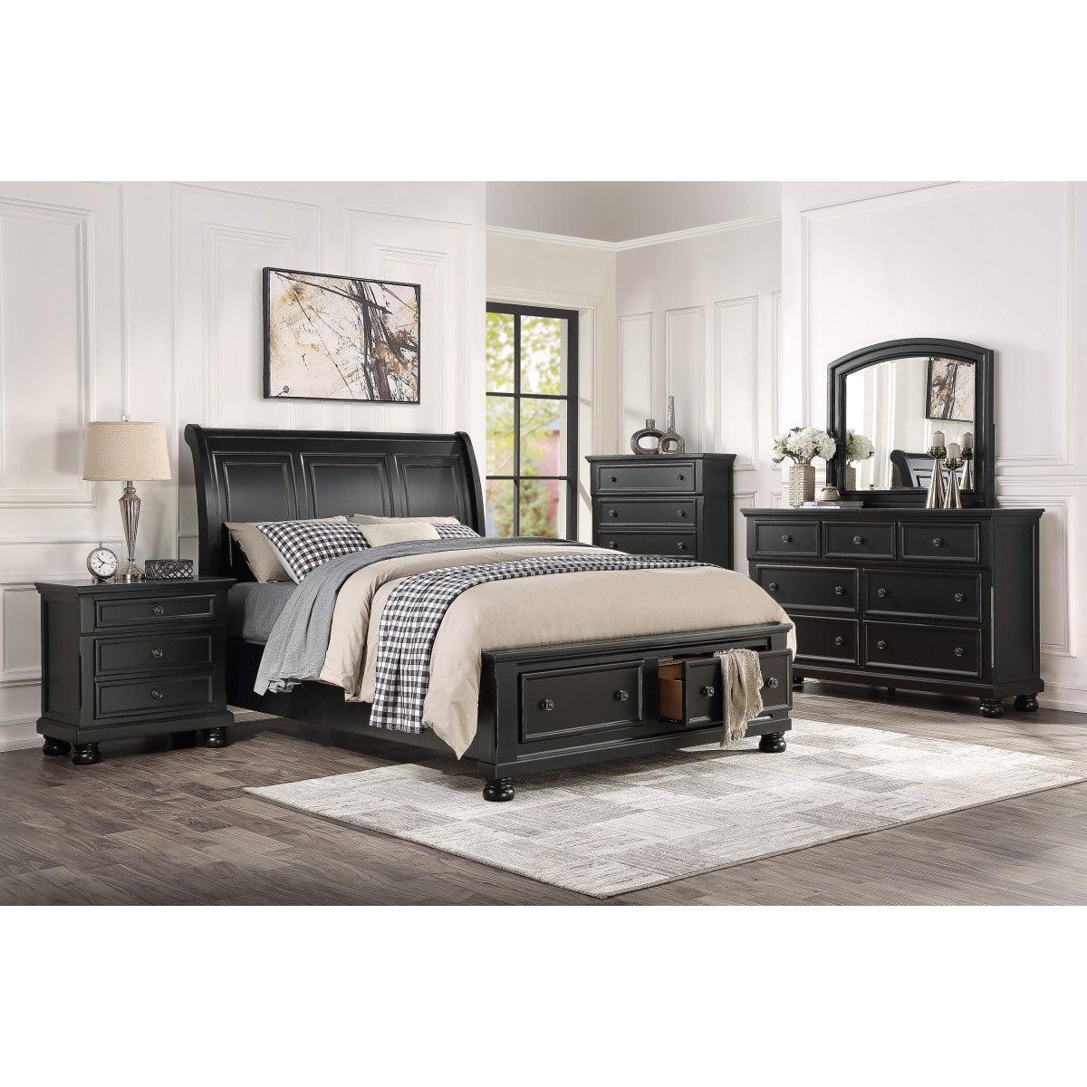 Laurelin Black King Sleigh Platform Storage Bed angled view