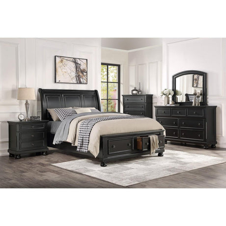Laurelin Black King Sleigh Platform Storage Bed angled view