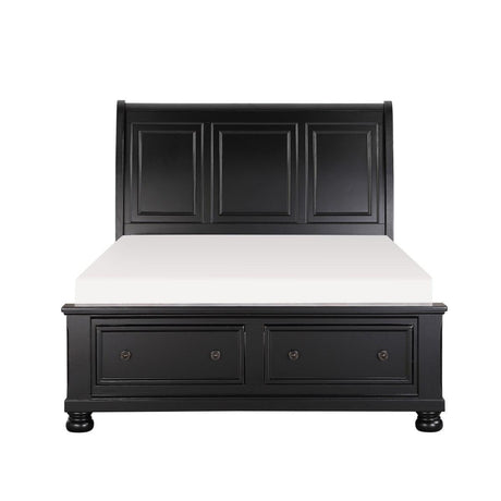 Laurelin Black King Sleigh Platform Storage Bed front angle