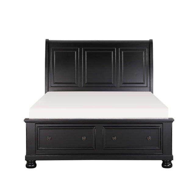 Laurelin Black King Sleigh Platform Storage Bed front angle