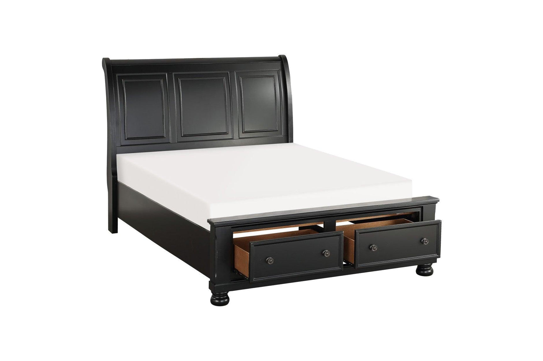open storage drawer of Laurelin Black Storage Bedroom Set bed
