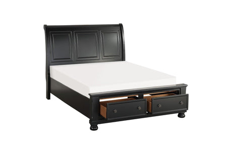 open storage drawer of Laurelin Black Storage Bedroom Set bed
