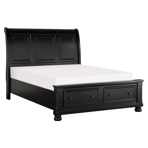 Side angle of Laurelin Black Queen Sleigh Storage Bed