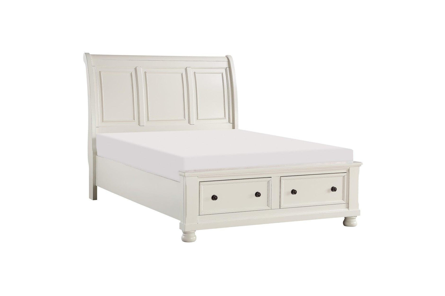 Bedroom setting with Laurelin White Sleigh Storage Bedroom Set bed