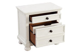 Side angle with open drawer on bed