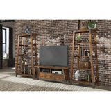 Holverson TV stand showing open cubbies and storage drawers