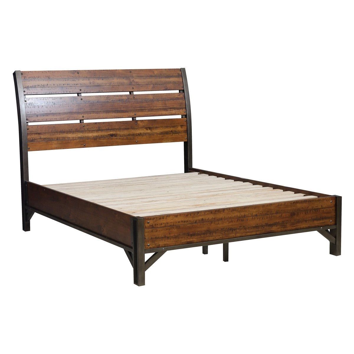 Side view of James Rustic Industrial King Platform Bed