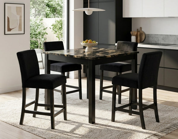 Lennon 5-Piece Faux Marble Coffee Table Set in Glossy Black from Decor Furniture