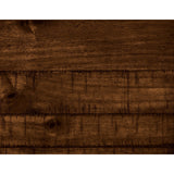 Panel detail showing rustic brown acacia veneer and gunmetal accents