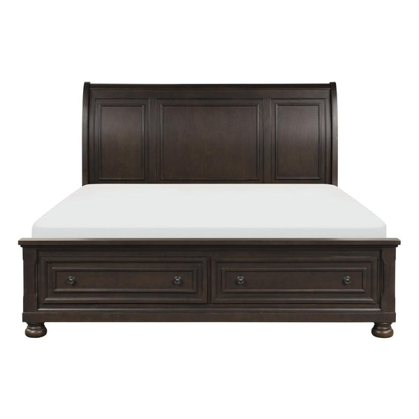 Begonia grayish brown queen platform bed front view