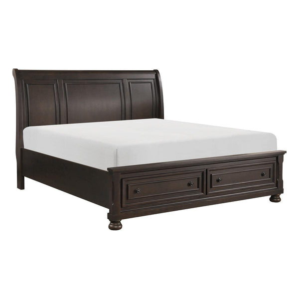 Side angle of Begonia grayish brown queen platform bed