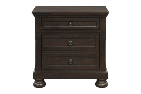 front side view of Begonia Gray Brown Storage Sleigh Bedroom Set bed