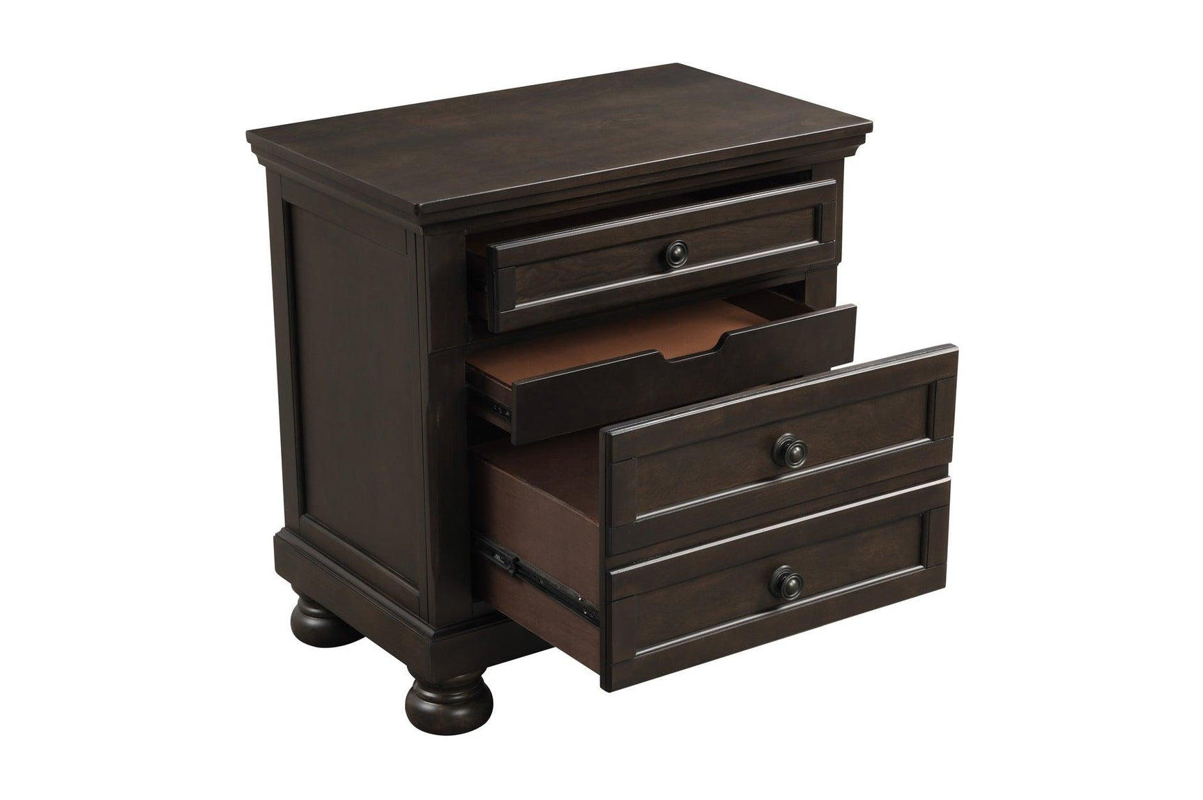 open storage compartment view of Begonia Gray Brown Storage Sleigh Bedroom Set bed