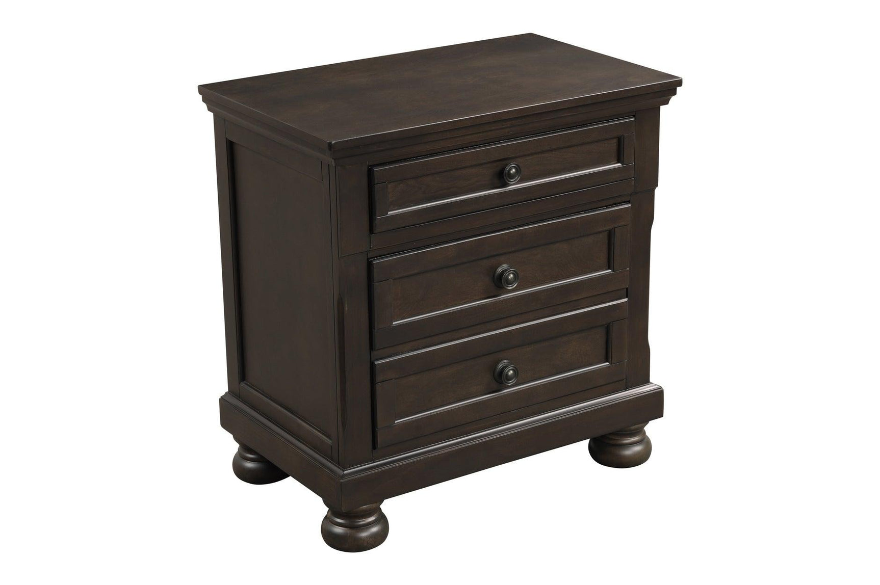 profile side view of Begonia Gray Brown Storage Sleigh Bedroom Set bed