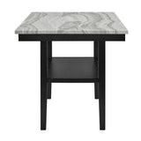 Close-up detail of light gray faux marble tabletop