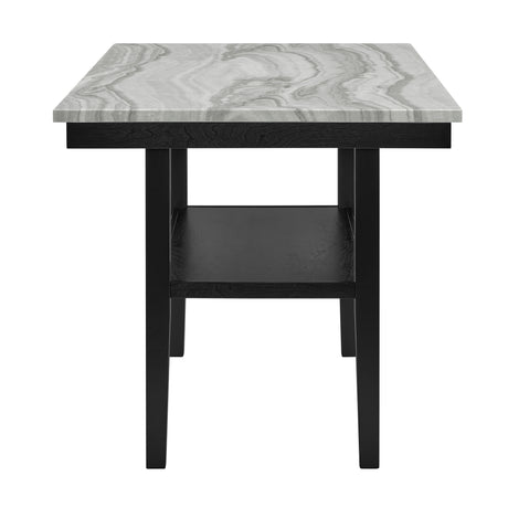 Close-up detail of light gray faux marble tabletop