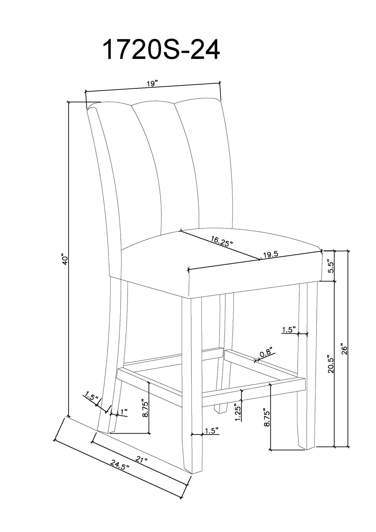 front view of side chair seating