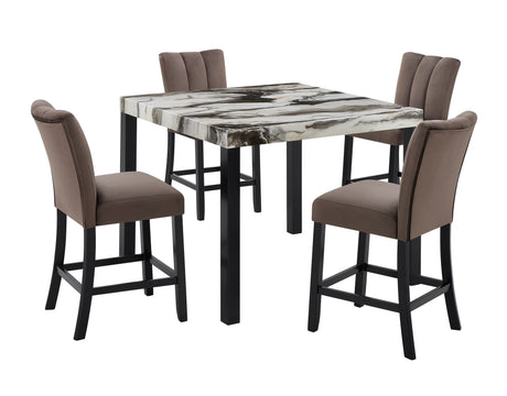 side view of Vega Brown Faux Marble Counter Height Dining Table