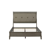 Cotterill Gray Birch Veneer Faux Leather Tufted King Panel Bed side angle
