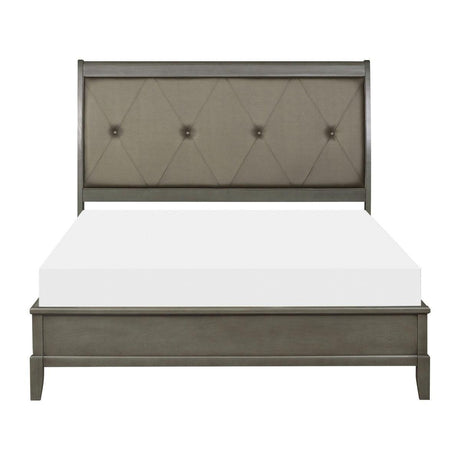 Cotterill Gray Birch Veneer Faux Leather Tufted King Panel Bed front view