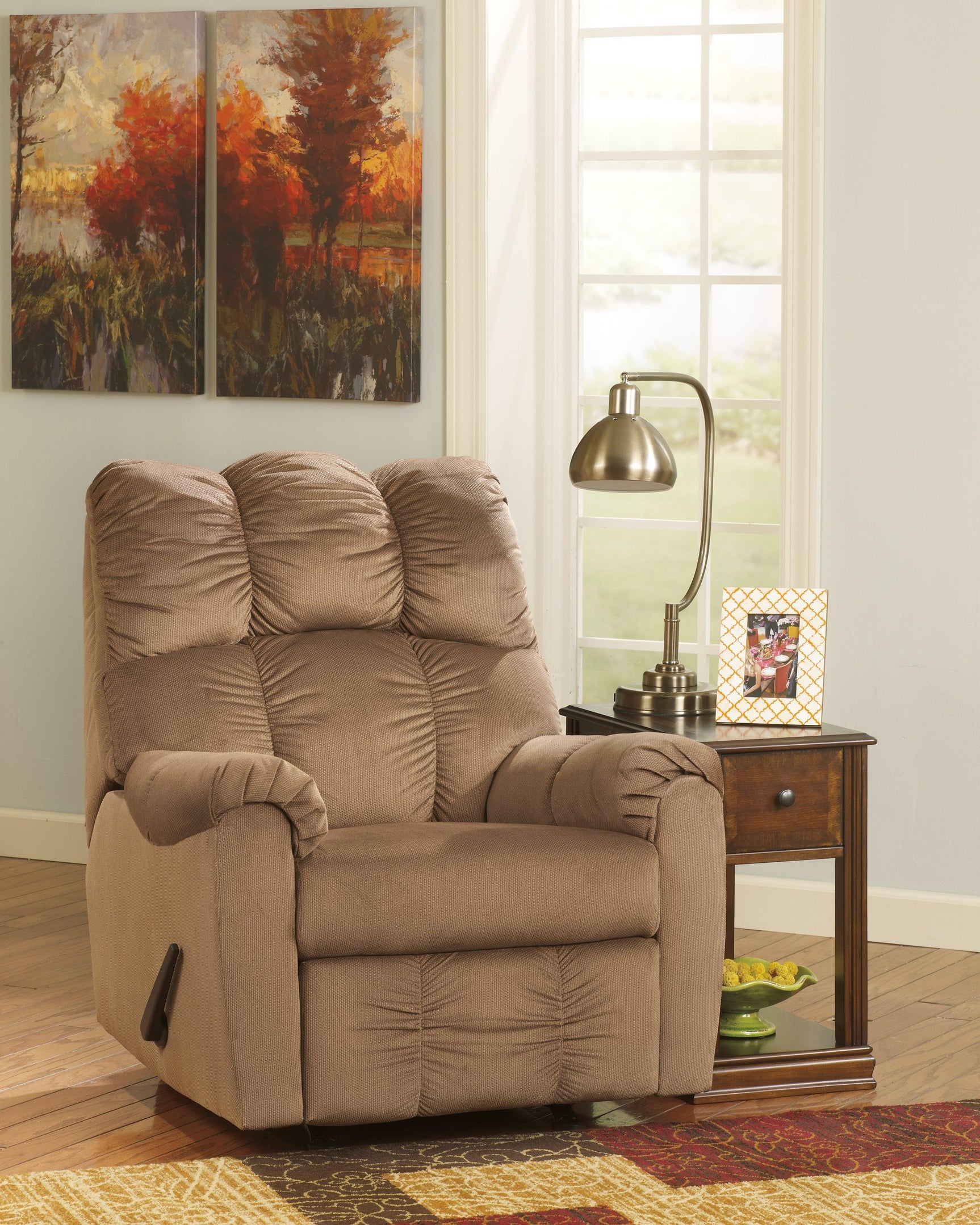 Breegin Brown Chairside End Table with drawer open