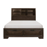 Chesky Warm Espresso King Platform Bed front view showing bookcase headboard