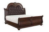 Side view of Cavalier Dark Cherry tufted faux leather sleigh bed