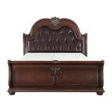 Cavalier Brown tufted faux leather Queen sleigh bed front angle