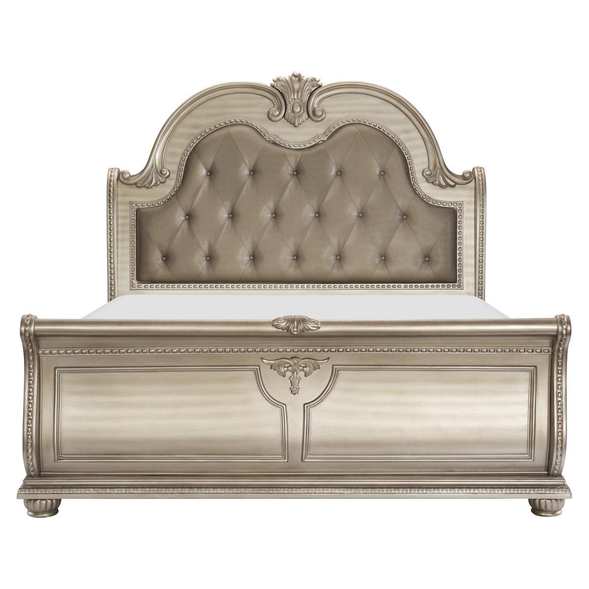 Cavalier Silver Tufted Faux Leather Upholstered King Sleigh Bed front view
