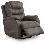 Side angle of Snowfield Gunmetal Faux Leather Power Lift Recliner