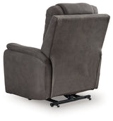 Back view of Snowfield Gunmetal Power Lift Recliner