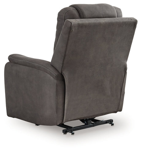 Back view of Snowfield Gunmetal Power Lift Recliner
