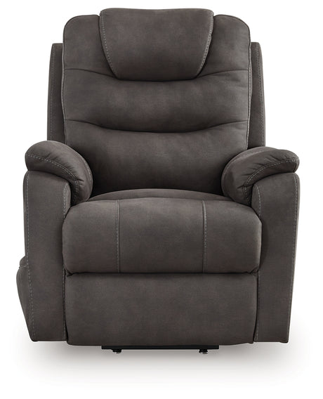 Reclining position of Snowfield Gunmetal Power Lift Recliner