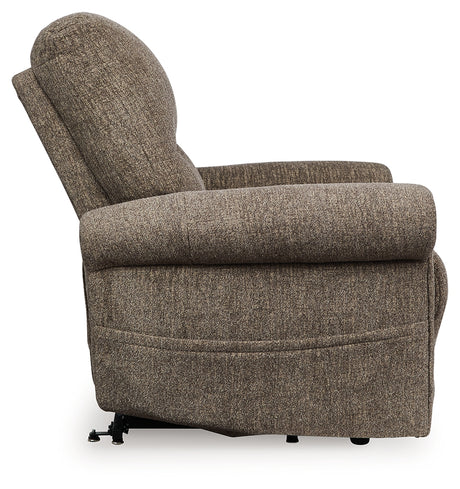 Side profile of Aureta Earth chenille power lift recliner