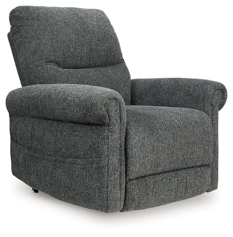 Aureta Charcoal Chenille Performance Fabric Power Lift Recliner front angle view