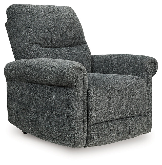 Aureta Charcoal Chenille Performance Fabric Power Lift Recliner front angle view