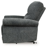 Alternate side view of Aureta Charcoal Chenille Recliner