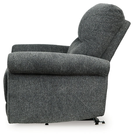 Alternate side view of Aureta Charcoal Chenille Recliner