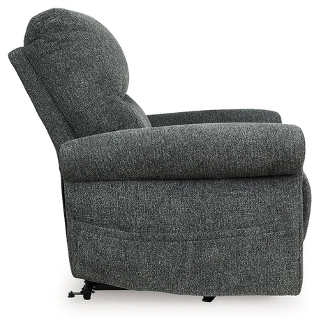 Side angle of Aureta Charcoal Chenille Recliner